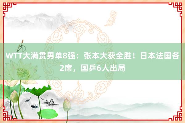 WTT大满贯男单8强：张本大获全胜！日本法国各2席，国乒6人出局