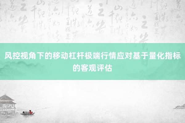 风控视角下的移动杠杆极端行情应对基于量化指标的客观评估