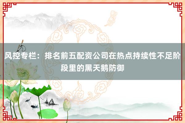 风控专栏：排名前五配资公司在热点持续性不足阶段里的黑天鹅防御
