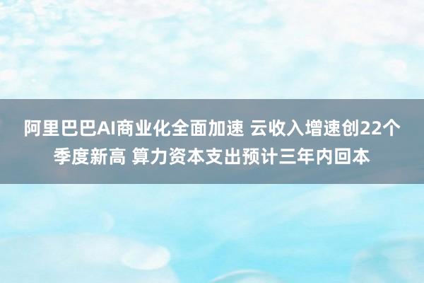 阿里巴巴AI商业化全面加速 云收入增速创22个季度新高 算力资本支出预计三年内回本