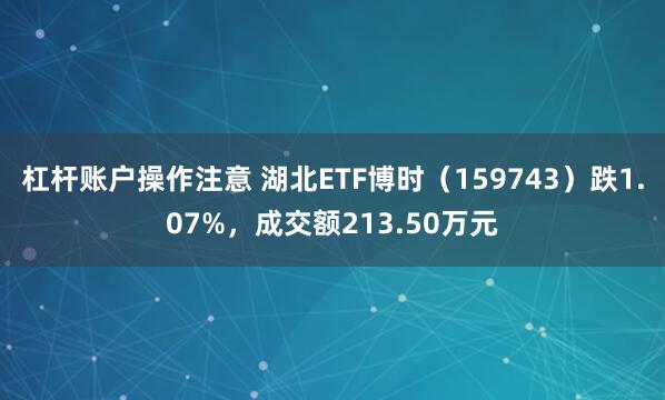 杠杆账户操作注意 湖北ETF博时(159743)跌1.07%,成交额213.50万元