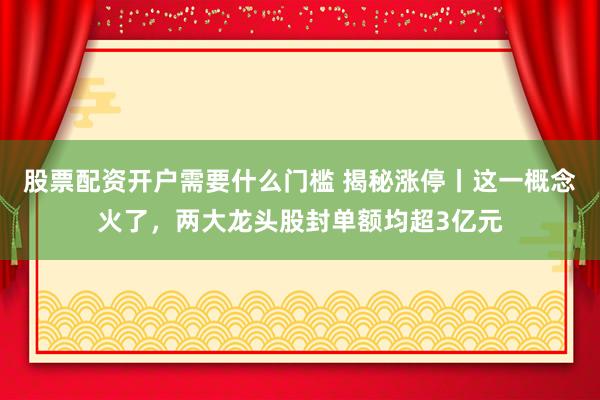 股票配资开户需要什么门槛 揭秘涨停丨这一概念火了,两大龙头股封单额均超3亿元