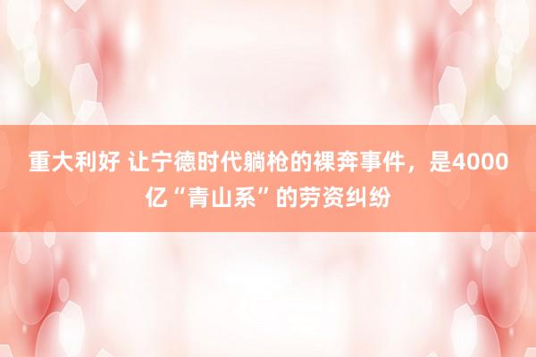重大利好 让宁德时代躺枪的裸奔事件，是4000亿“青山系”的劳资纠纷