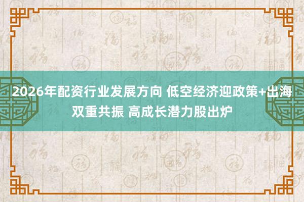 2026年配资行业发展方向 低空经济迎政策+出海双重共振 高成长潜力股出炉