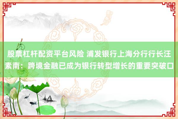 股票杠杆配资平台风险 浦发银行上海分行行长汪素南：跨境金融已成为银行转型增长的重要突破口